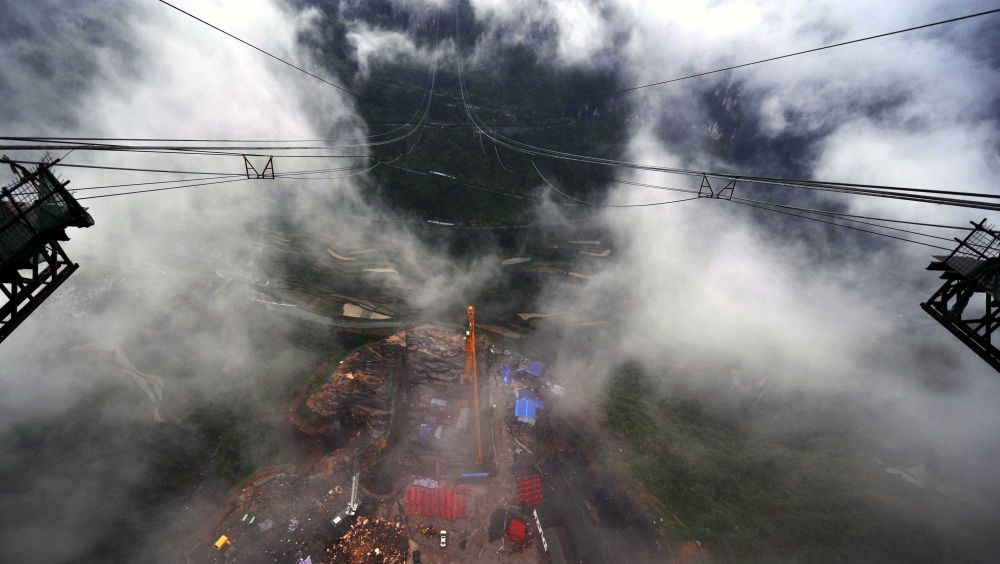 The ground construction site of the bridge photographed on Sota on 20 May 2010
